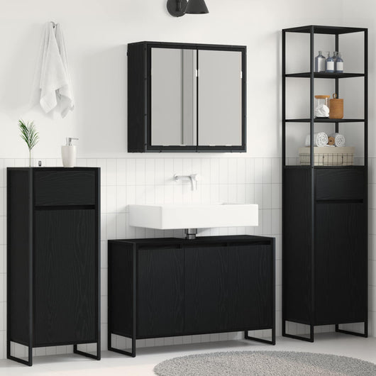 Set di mobili per il bagno Rovere Nero Legno multistrato 3403046