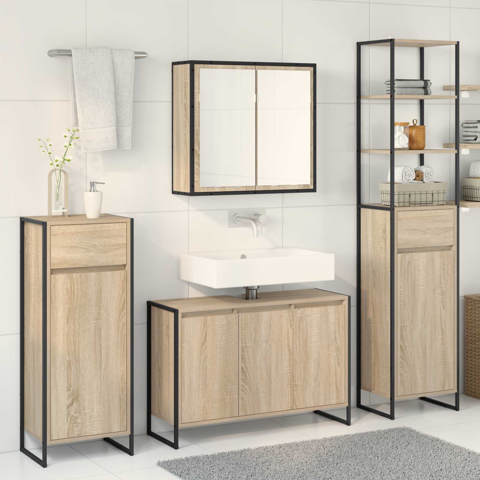 Set di mobili per il bagno Rovere Sonoma Legno multistrato