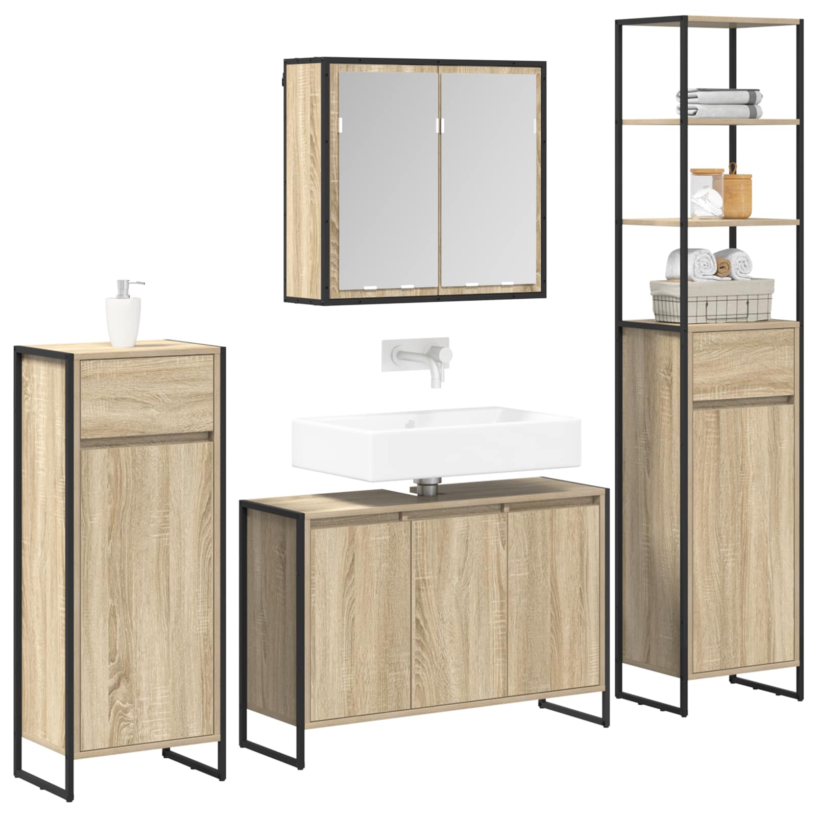 Set di mobili per il bagno Rovere Sonoma Legno multistrato 3403047