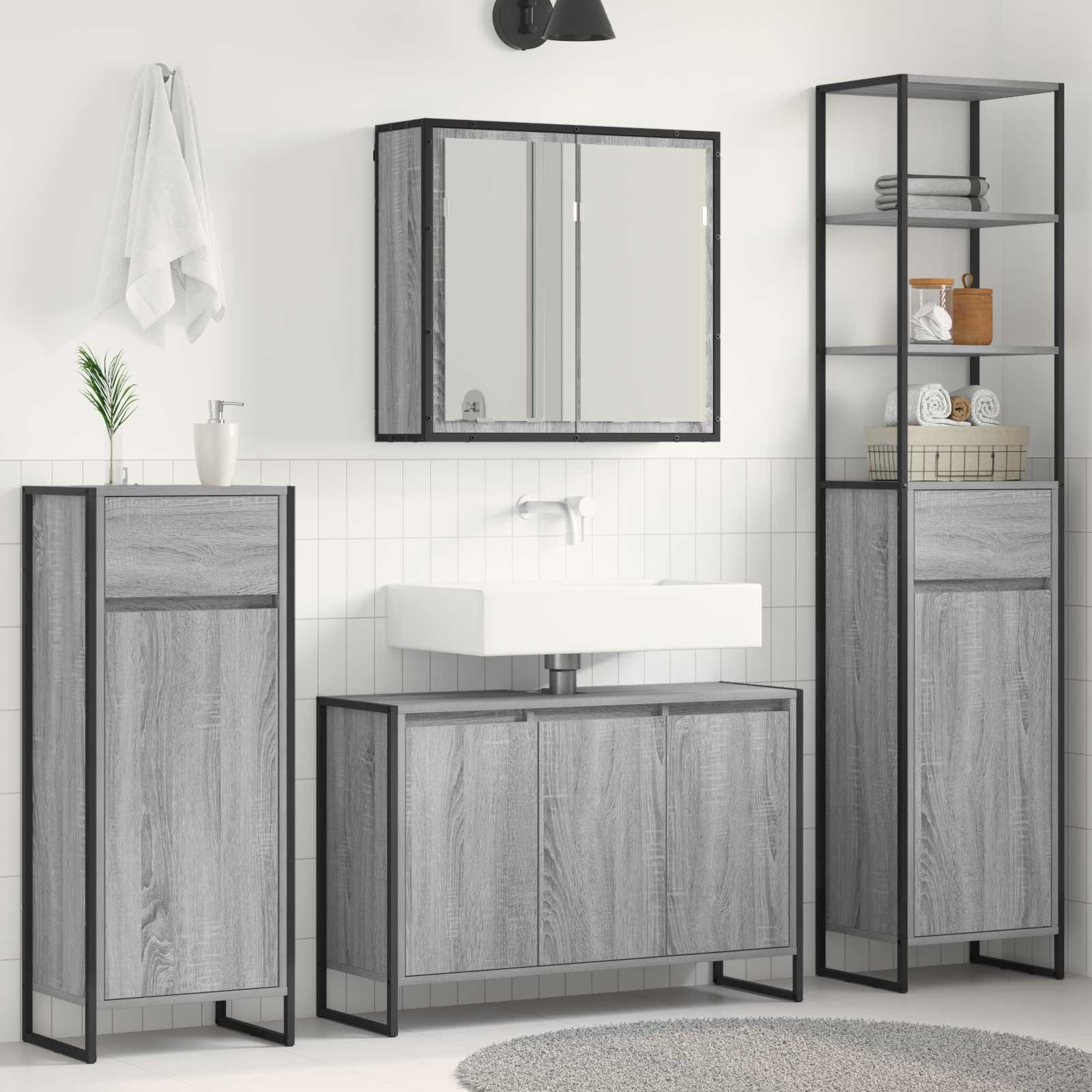 Set di mobili per il bagno Grigio Sonoma Legno multistrato 3403049
