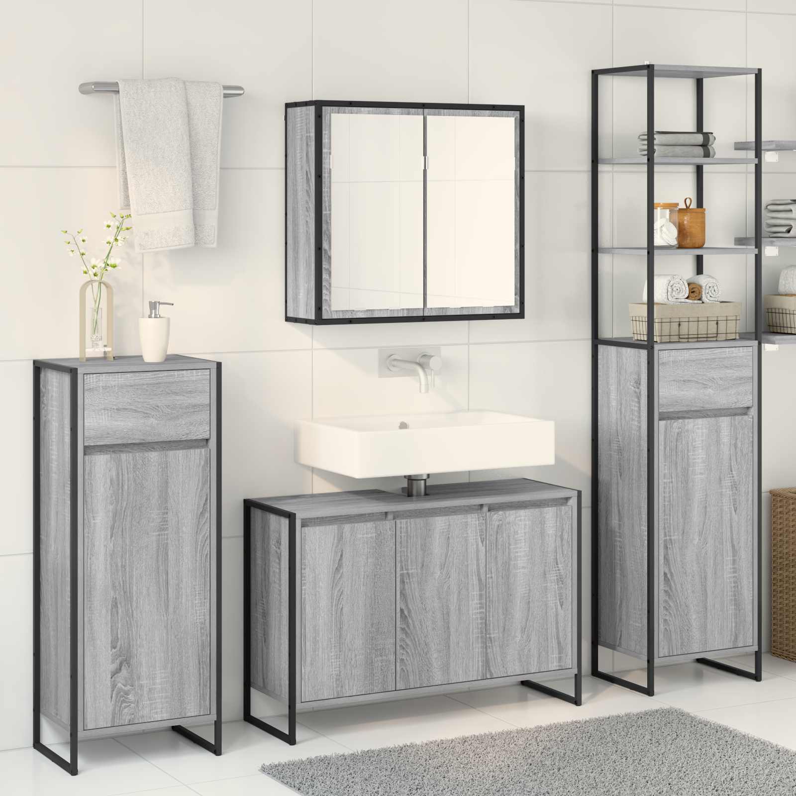 Set di mobili per il bagno Grigio Sonoma Legno multistrato 3403049