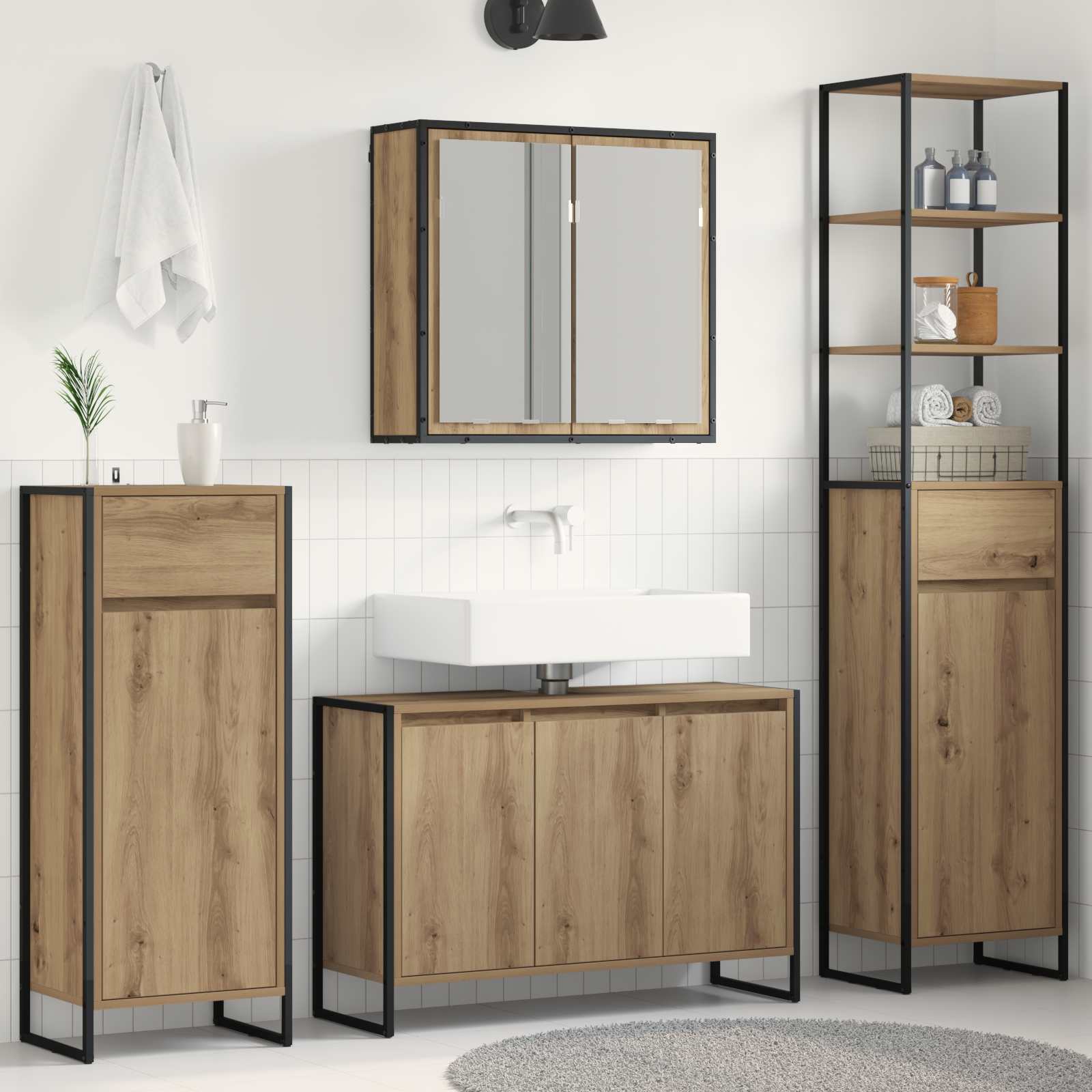 Set di mobili per il bagno Rovere artigianale Legno multistrato 3403051