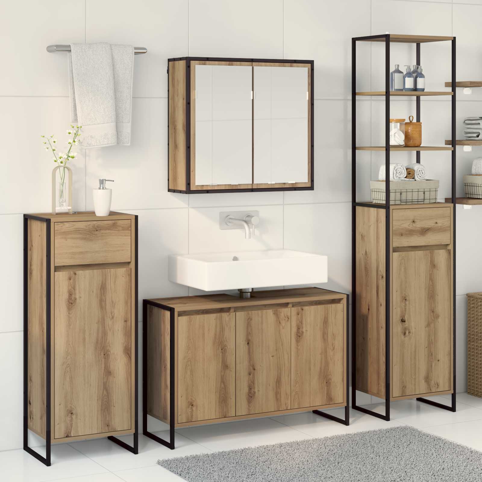 Set di mobili per il bagno Rovere artigianale Legno multistrato 3403051