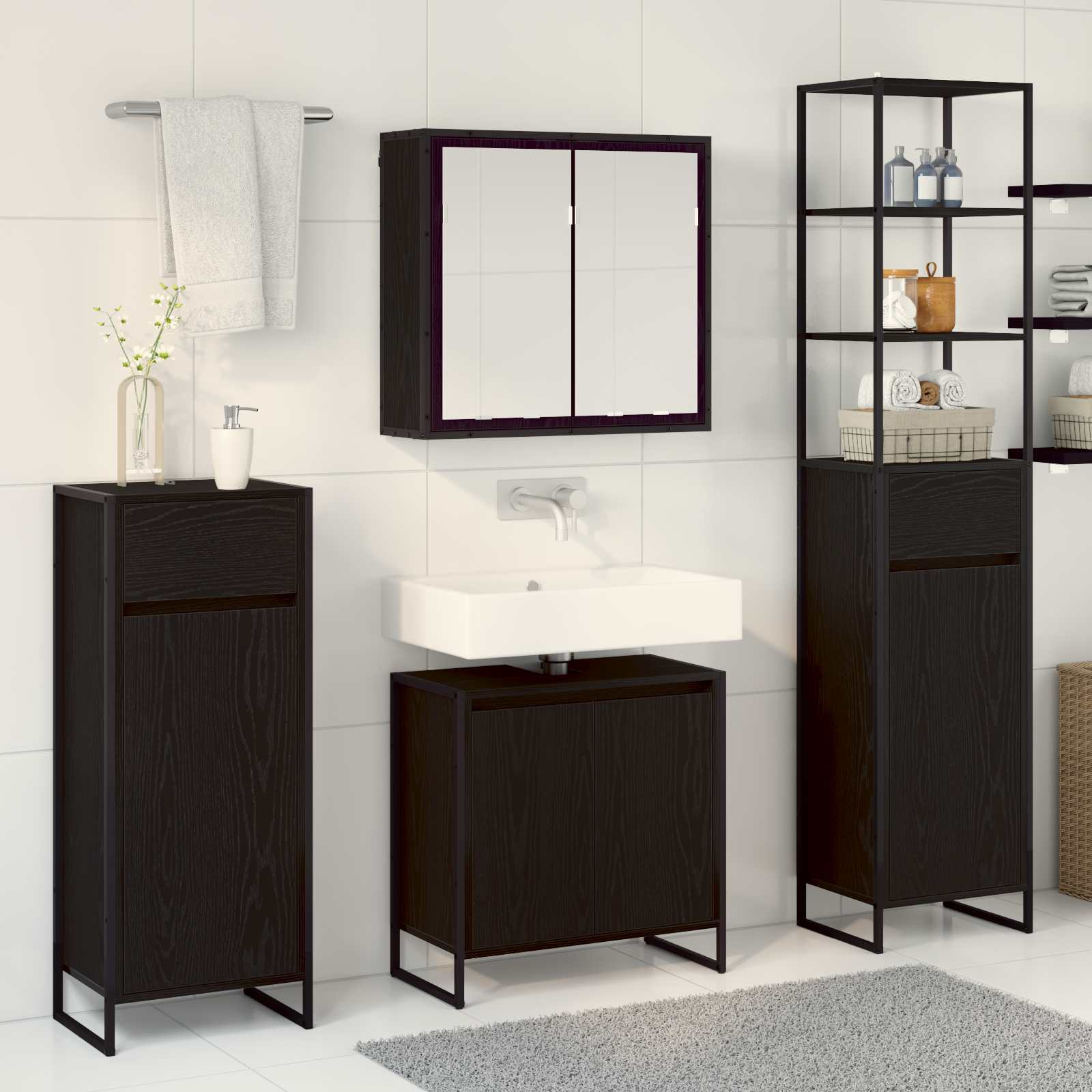 Set di mobili per il bagno Rovere Nero Legno multistrato 3403052