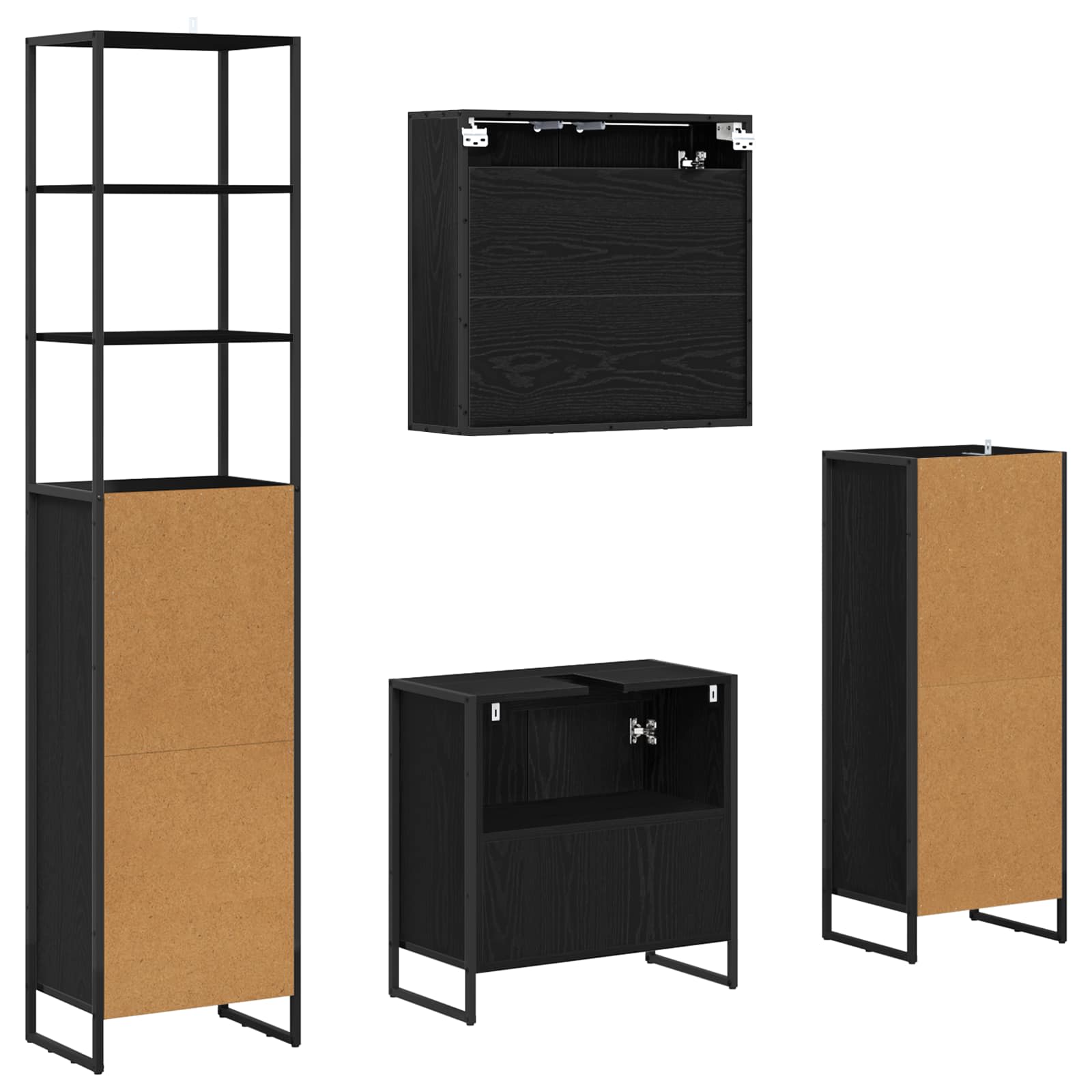 Set di mobili per il bagno Rovere Nero Legno multistrato 3403052