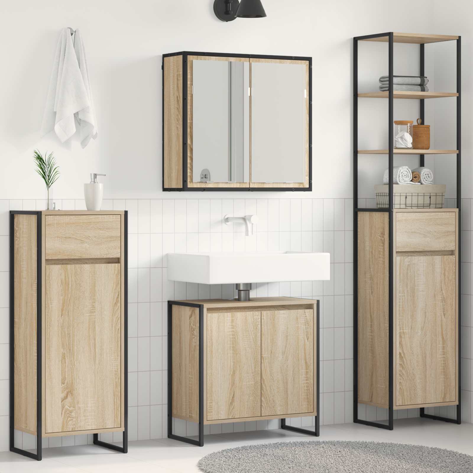 Set di mobili per il bagno Rovere Sonoma Legno multistrato 3403053