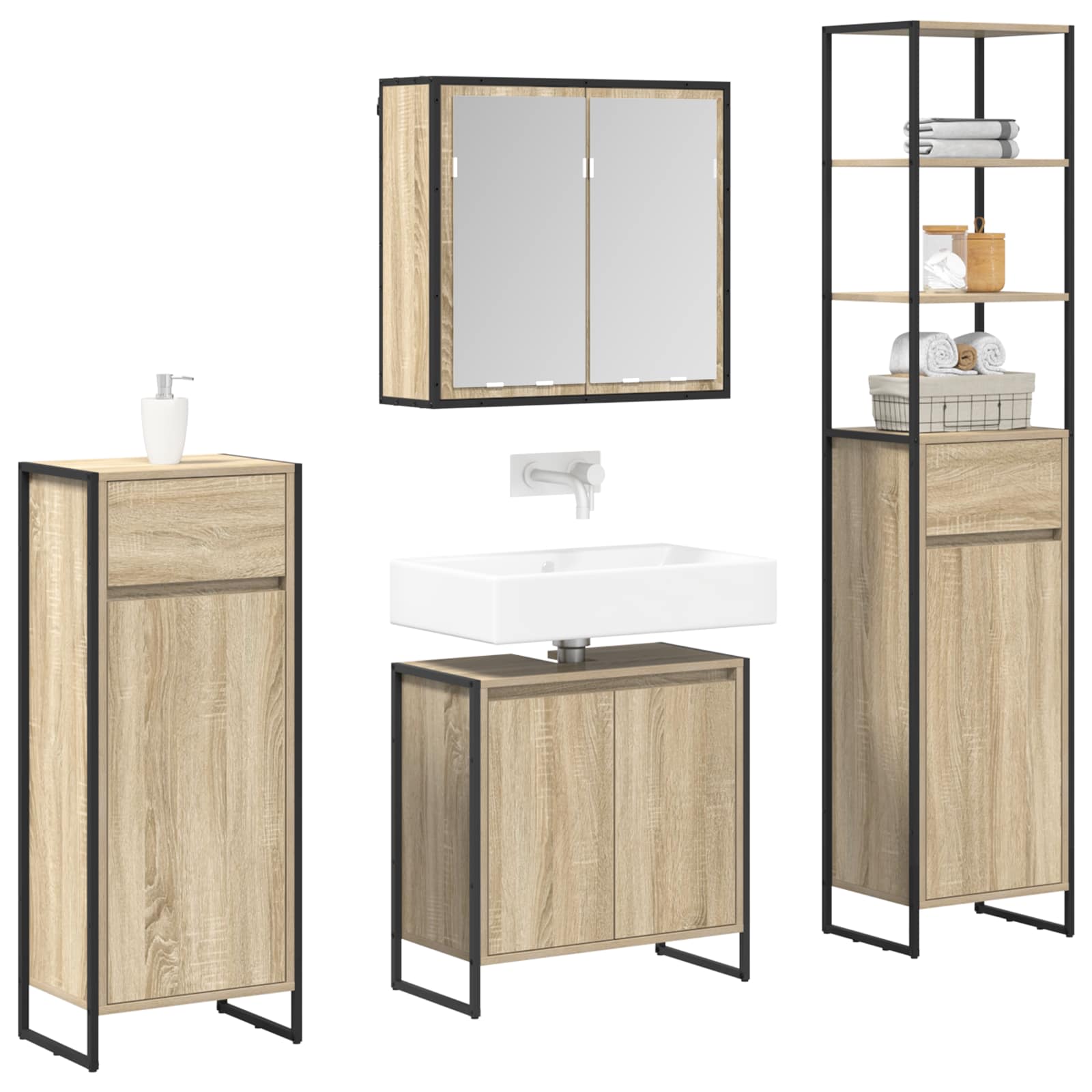 Set di mobili per il bagno Rovere Sonoma Legno multistrato 3403053