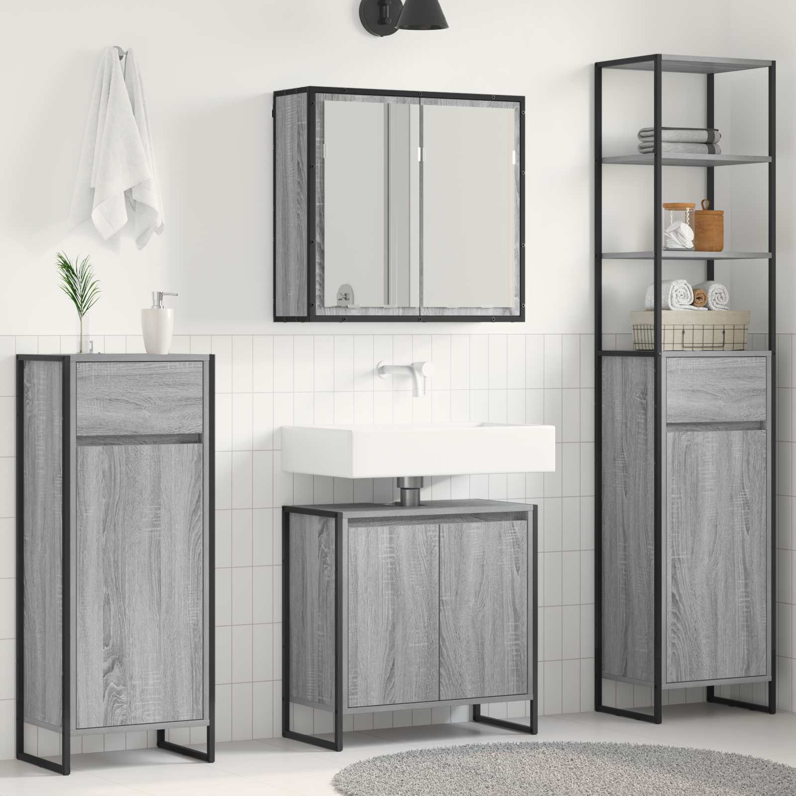 Set di mobili per il bagno Grigio Sonoma Legno multistrato 3403055