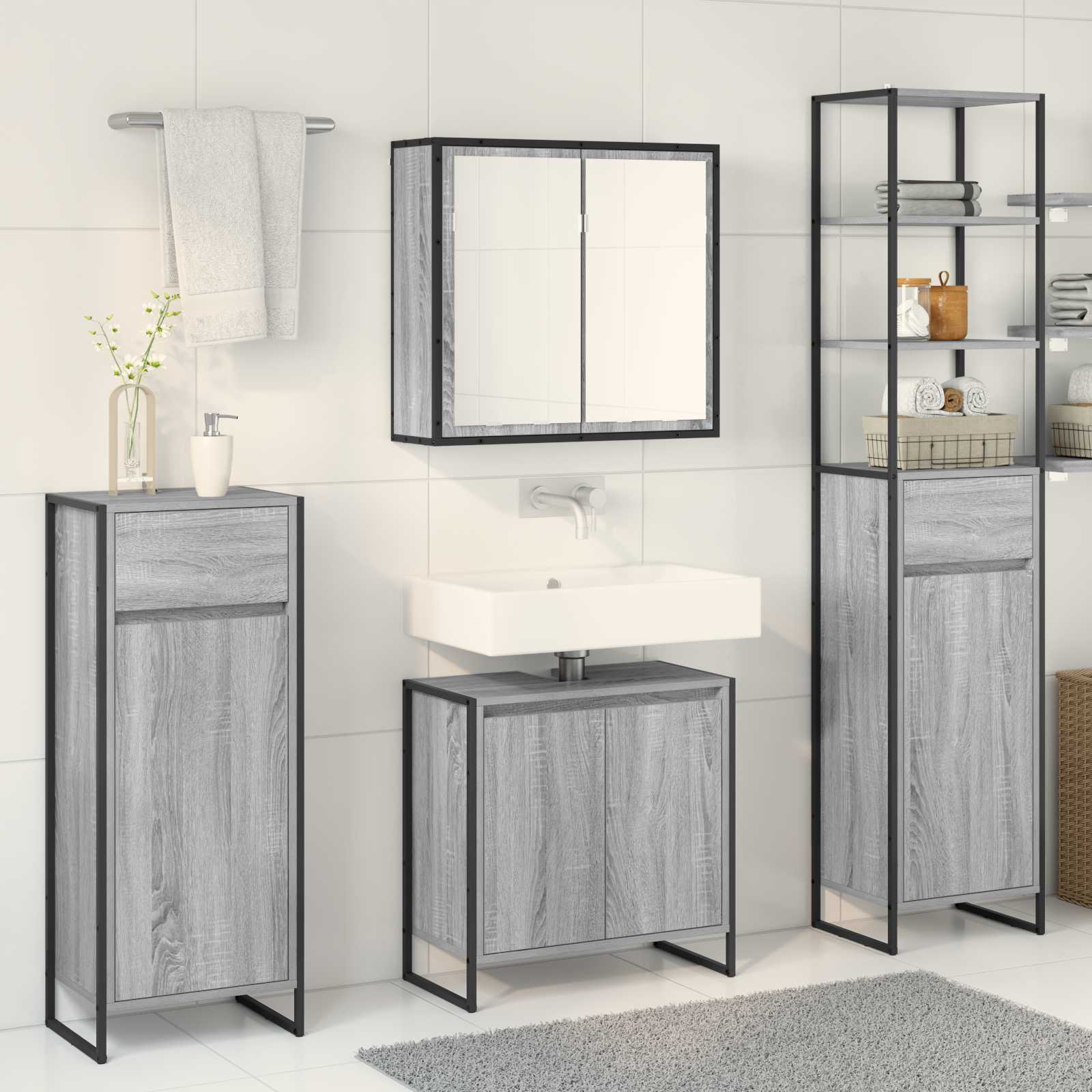 Set di mobili per il bagno Grigio Sonoma Legno multistrato 3403055