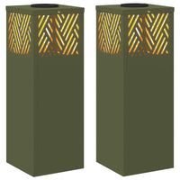 Faro LED solare per sentieri a spina di pesce 2 pcs Verde oliva 879726