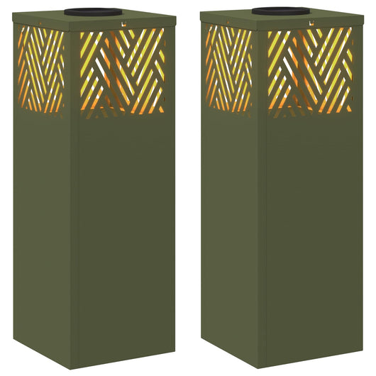 Faro LED solare per sentieri a spina di pesce 2 pcs Verde oliva 879726