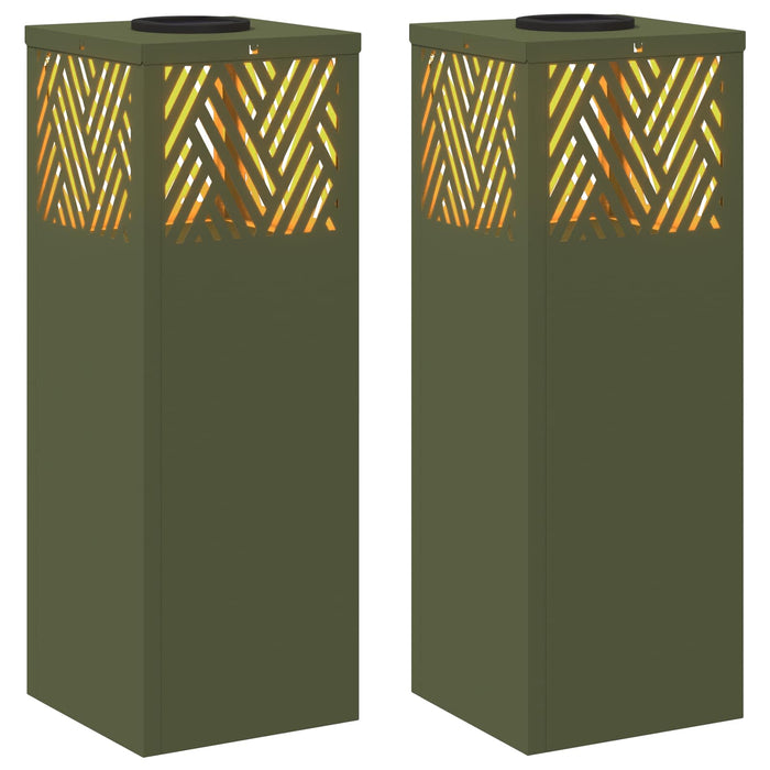 Faro LED solare per sentieri a spina di pesce 2 pcs Verde oliva 879726