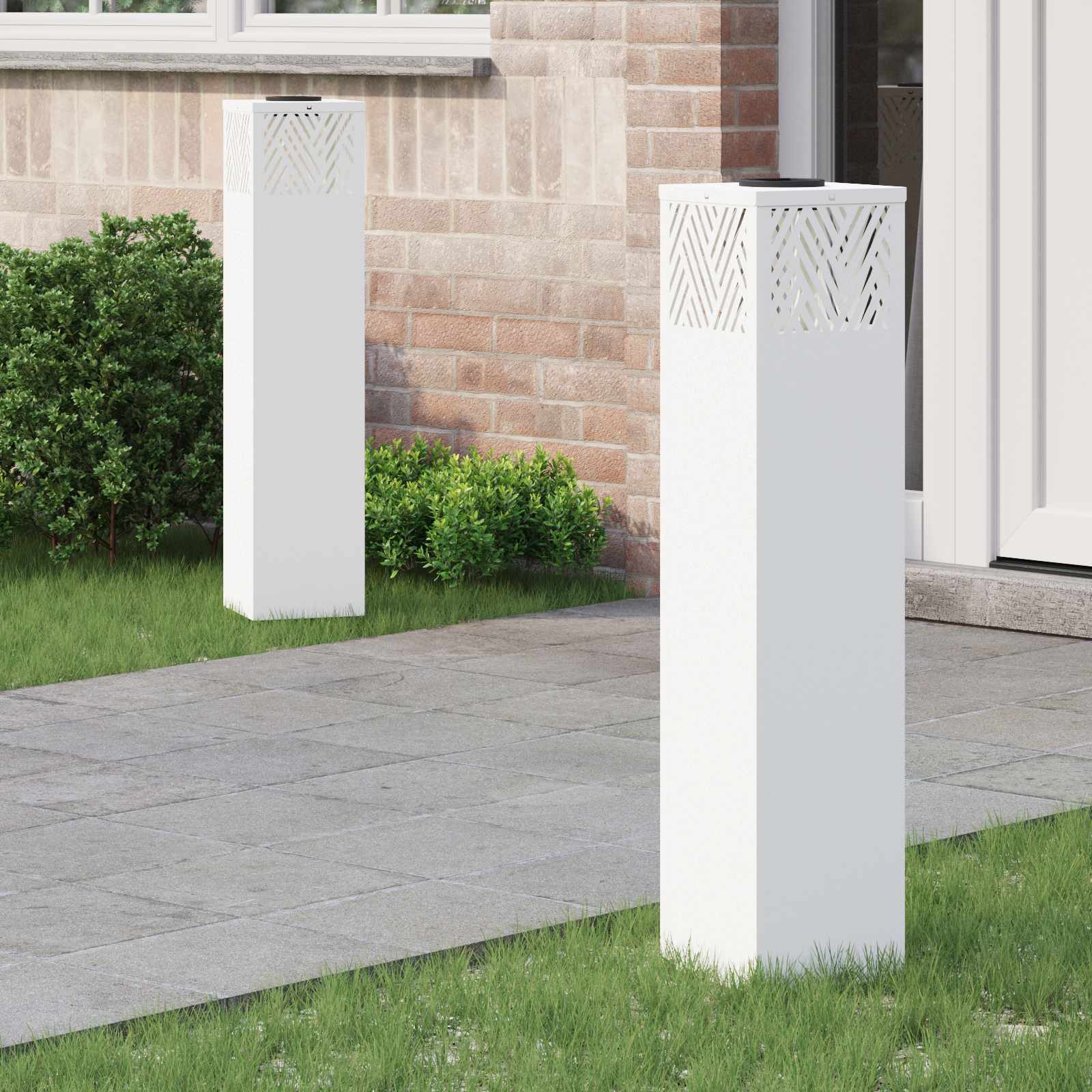 Faro LED solare per sentieri a spina di pesce 2 pcs Bianco 879731