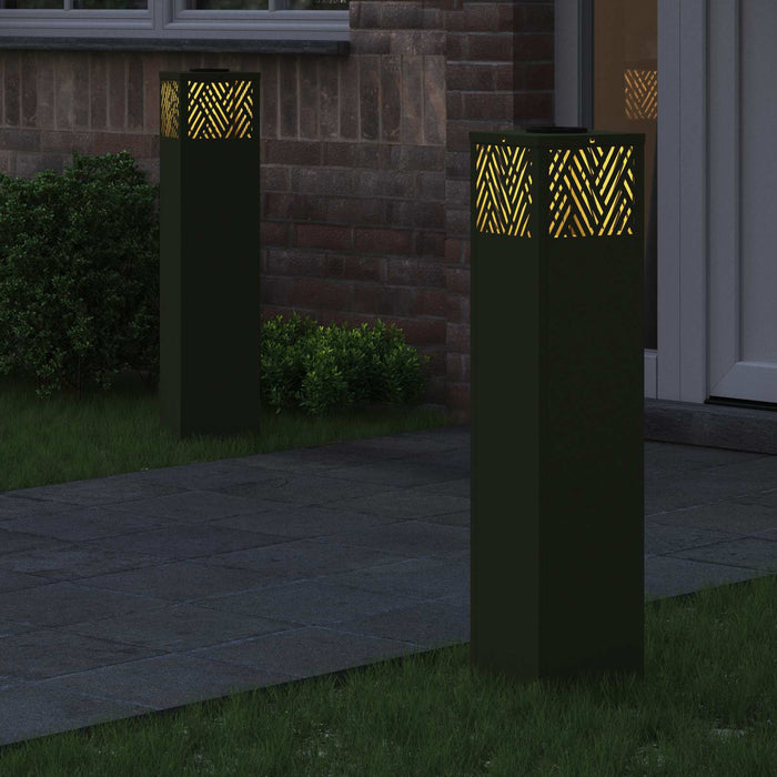 Faro LED solare per sentieri a spina di pesce 2 pcs Verde oliva 879733