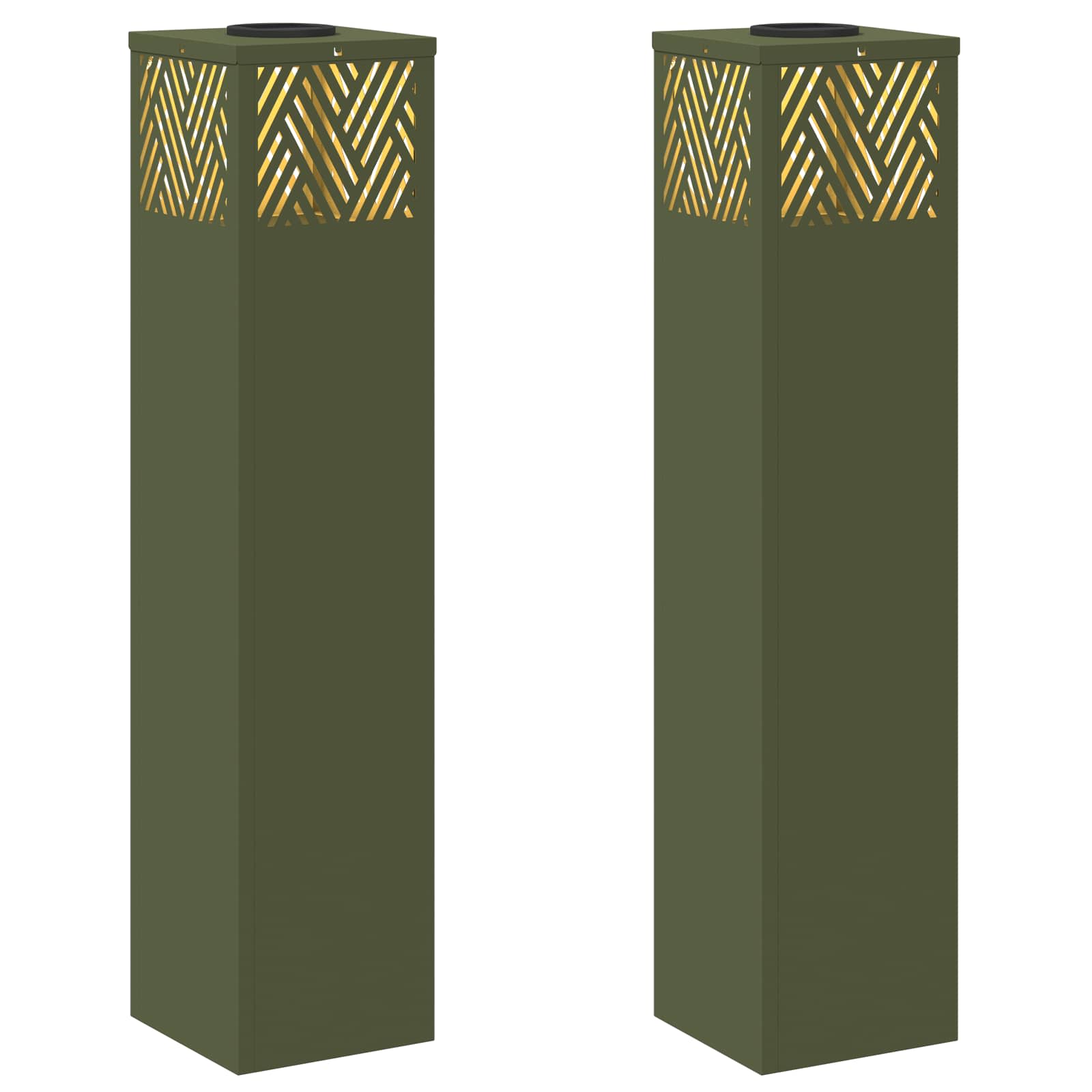 Faro LED solare per sentieri a spina di pesce 2 pcs Verde oliva 879733