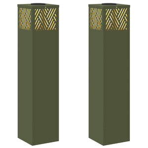 Faro LED solare per sentieri a spina di pesce 2 pcs Verde oliva 879733