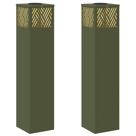 Faro LED solare per sentieri a spina di pesce 2 pcs Verde oliva 879733