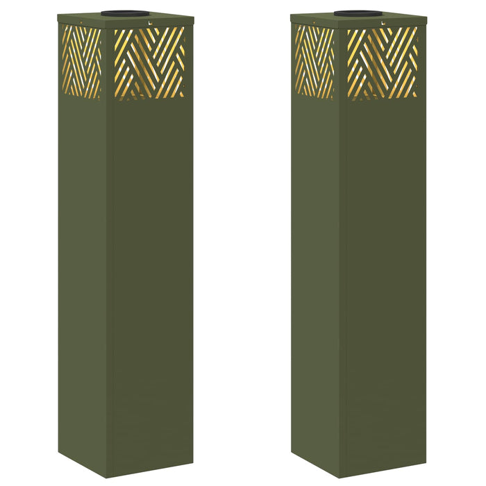 Faro LED solare per sentieri a spina di pesce 2 pcs Verde oliva 879733