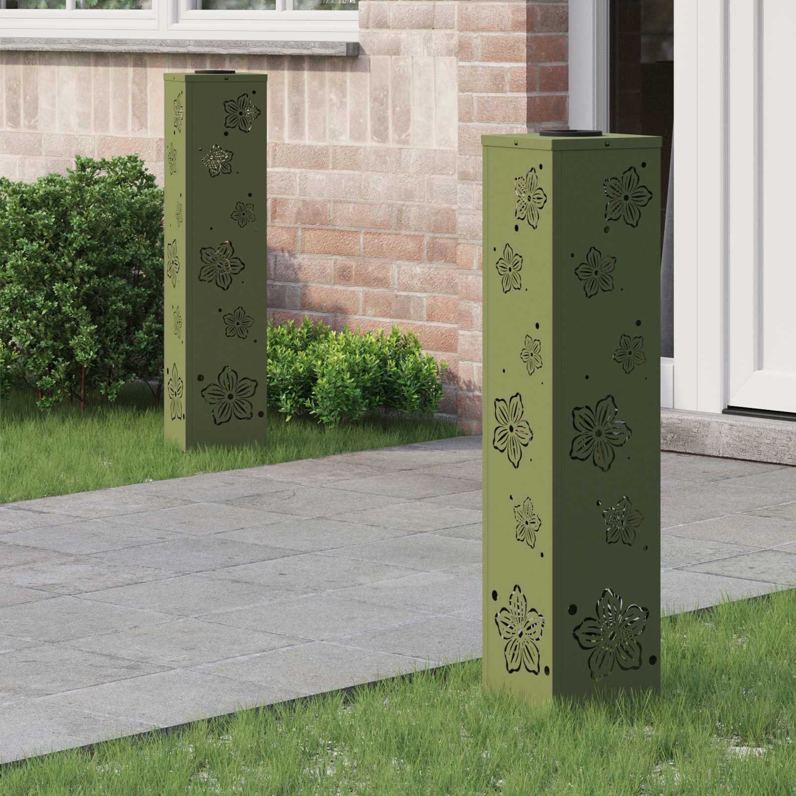 Faro LED solare per sentieri 2 pcs Verde oliva 879747