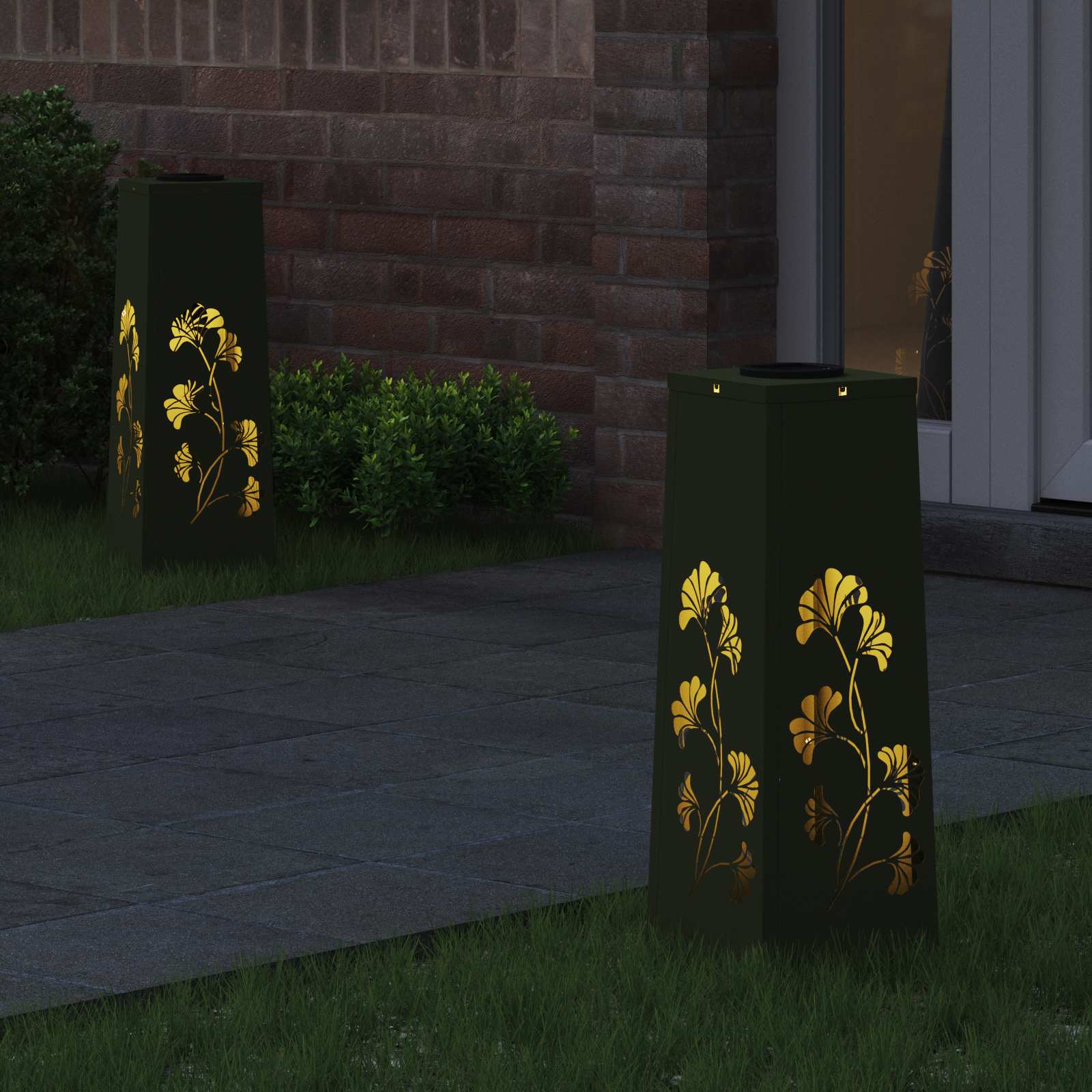 Faro LED solare per sentieri 2 pcs Verde oliva 879754