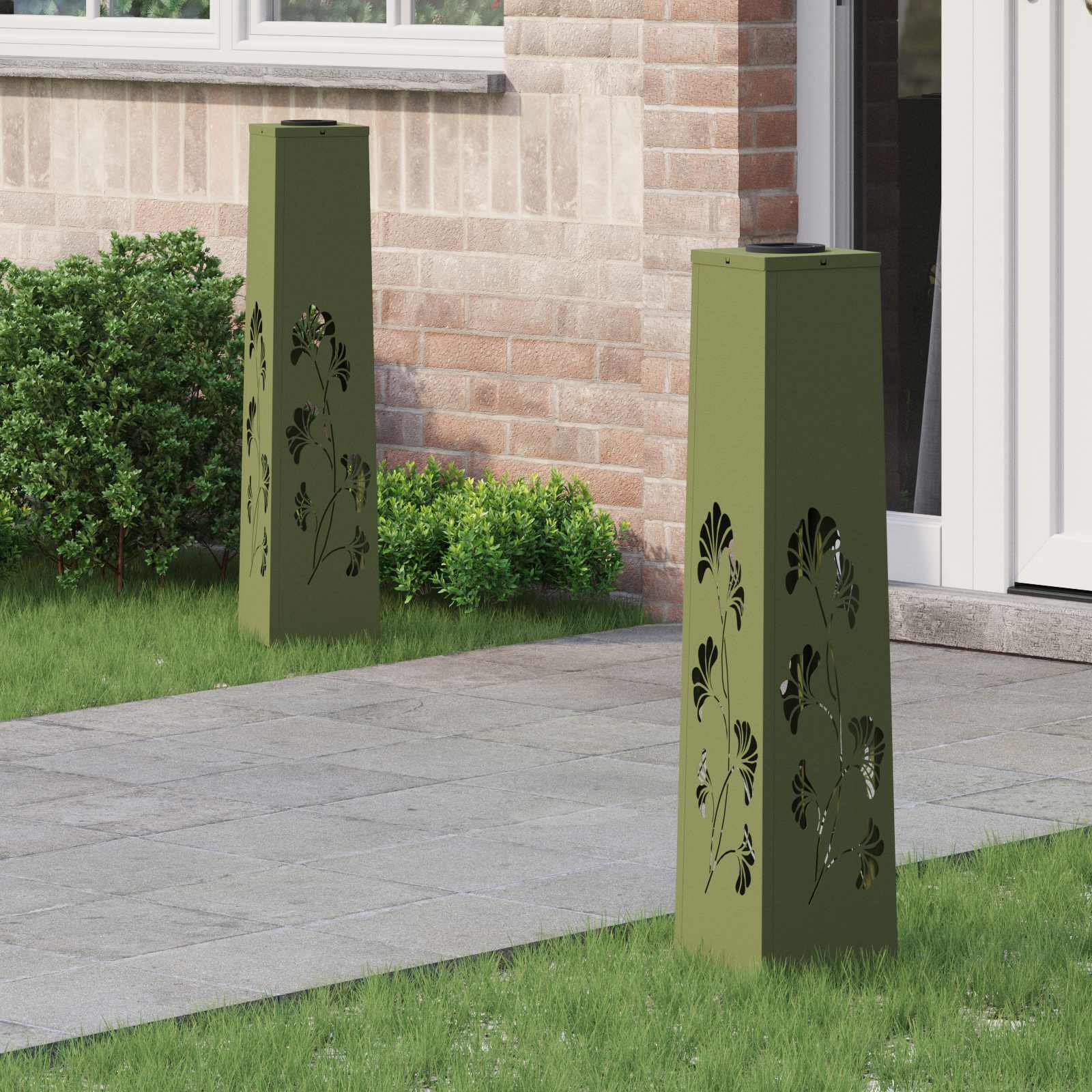 Faro LED solare per sentieri 2 pcs Verde oliva 879761