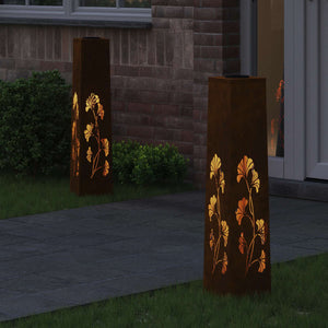 Faro LED solare per sentieri 2 pcs Acciaio Corten 879764