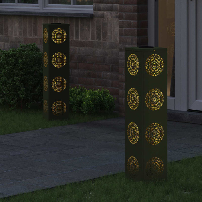 Faro LED solare per sentieri 2 pcs Verde oliva 879789