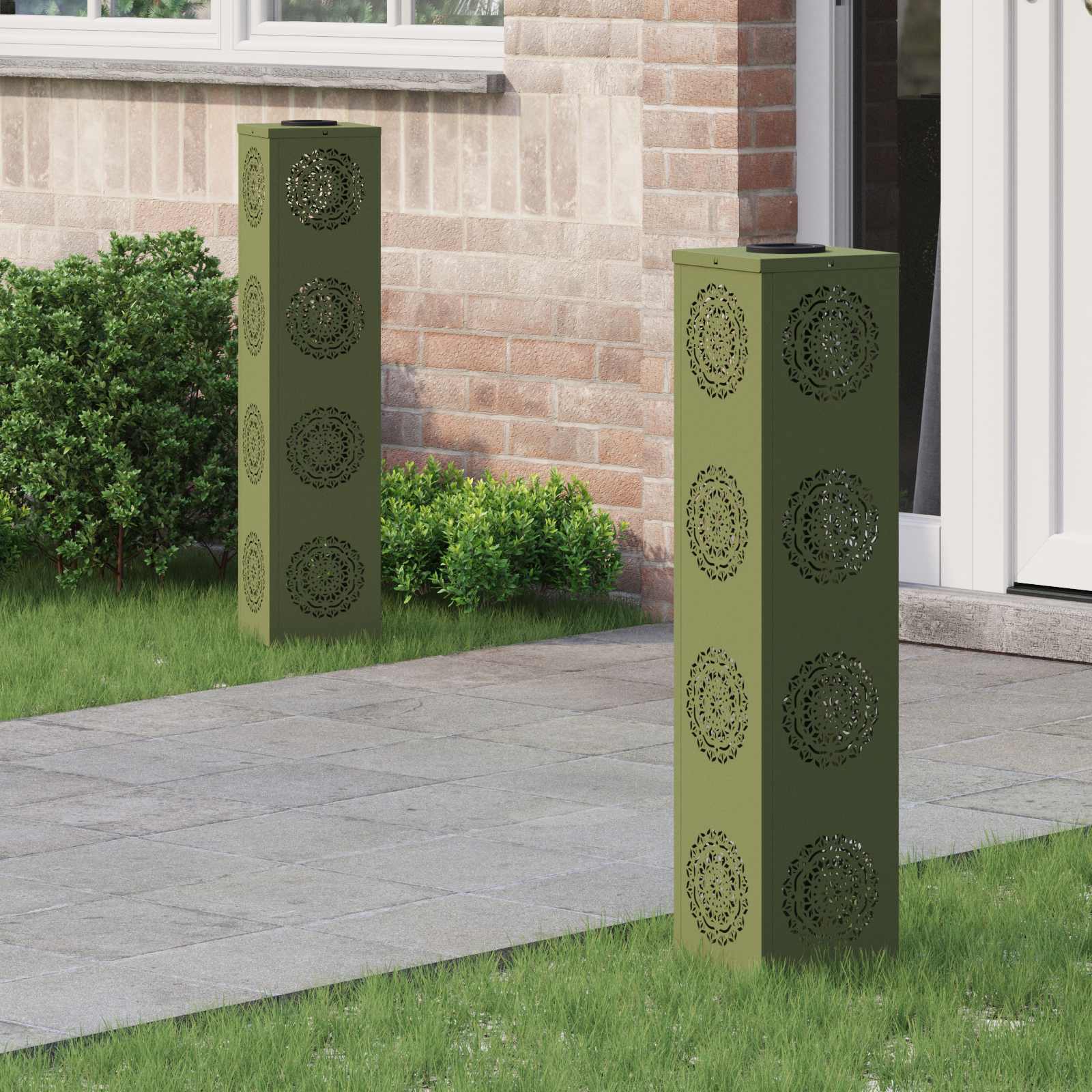 Faro LED solare per sentieri 2 pcs Verde oliva 879789