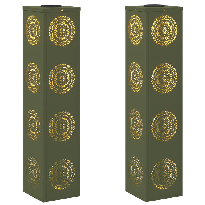 Faro LED solare per sentieri 2 pcs Verde oliva 879789