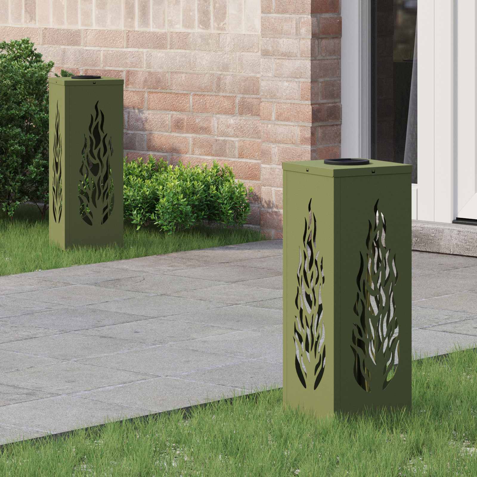 Faro LED solare per sentieri 2 pcs Verde oliva 879796