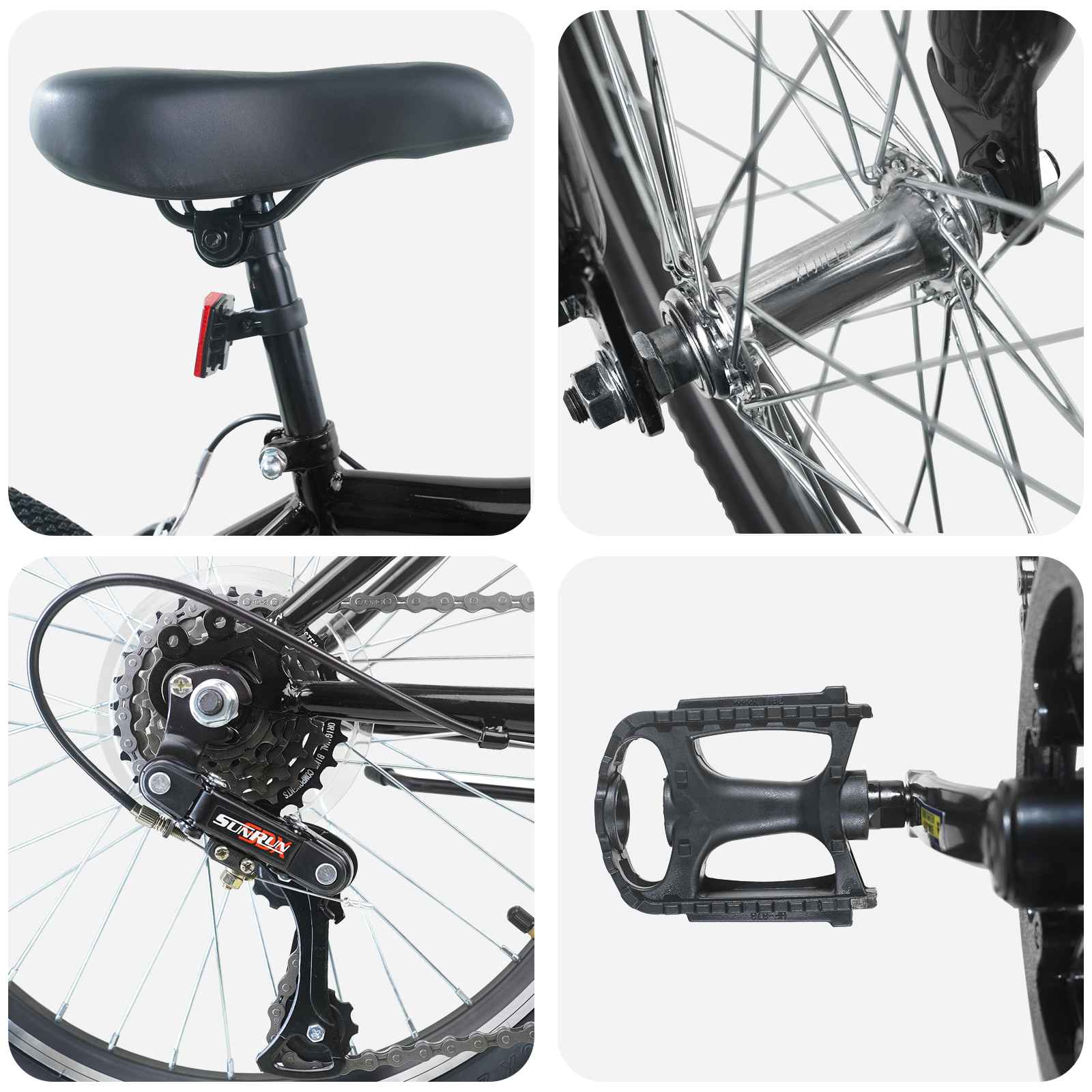Bicicletta per Bambini 24 Pollici 6-Speed per 8-12 anni Nero 42009565