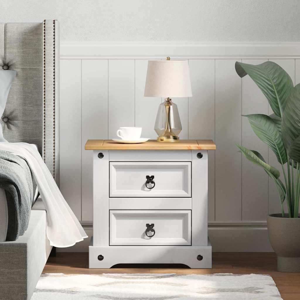 Comodino con cassetto Bianco 53 x 39 x 47 cm Pino massello 42021188