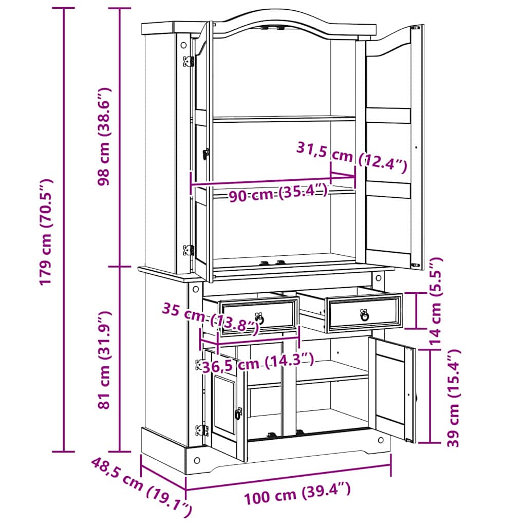 Credenza con cassetto Bianco 100 x 48,5 x 179 cm Pino massello 42021199