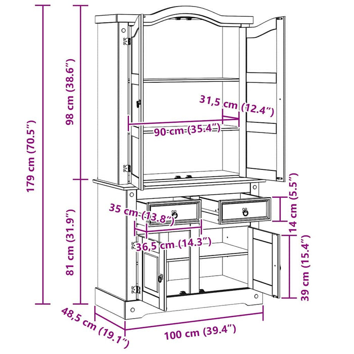 Credenza con cassetto Bianco 100 x 48,5 x 179 cm Pino massello 42021199