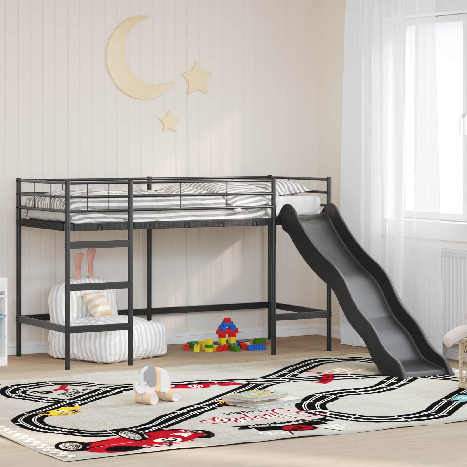 Letto loft per bambini con scivolo Nero e antracite 42020773