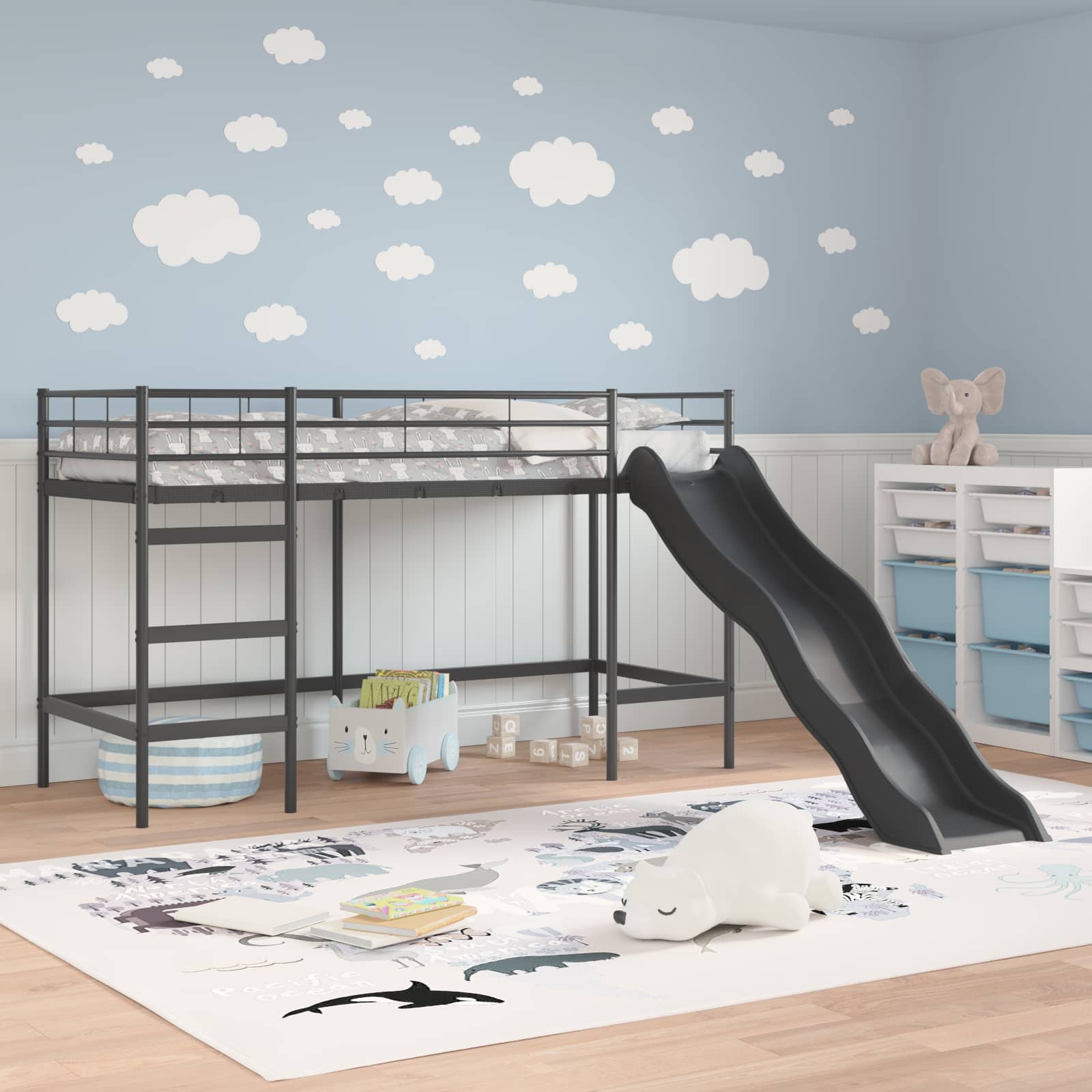 Letto loft per bambini con scivolo Nero e antracite 42020773