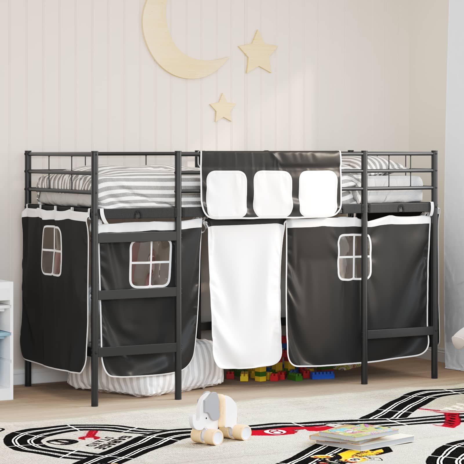 Struttura del Letto Loft per Bambini con Tendine Nero 42020787