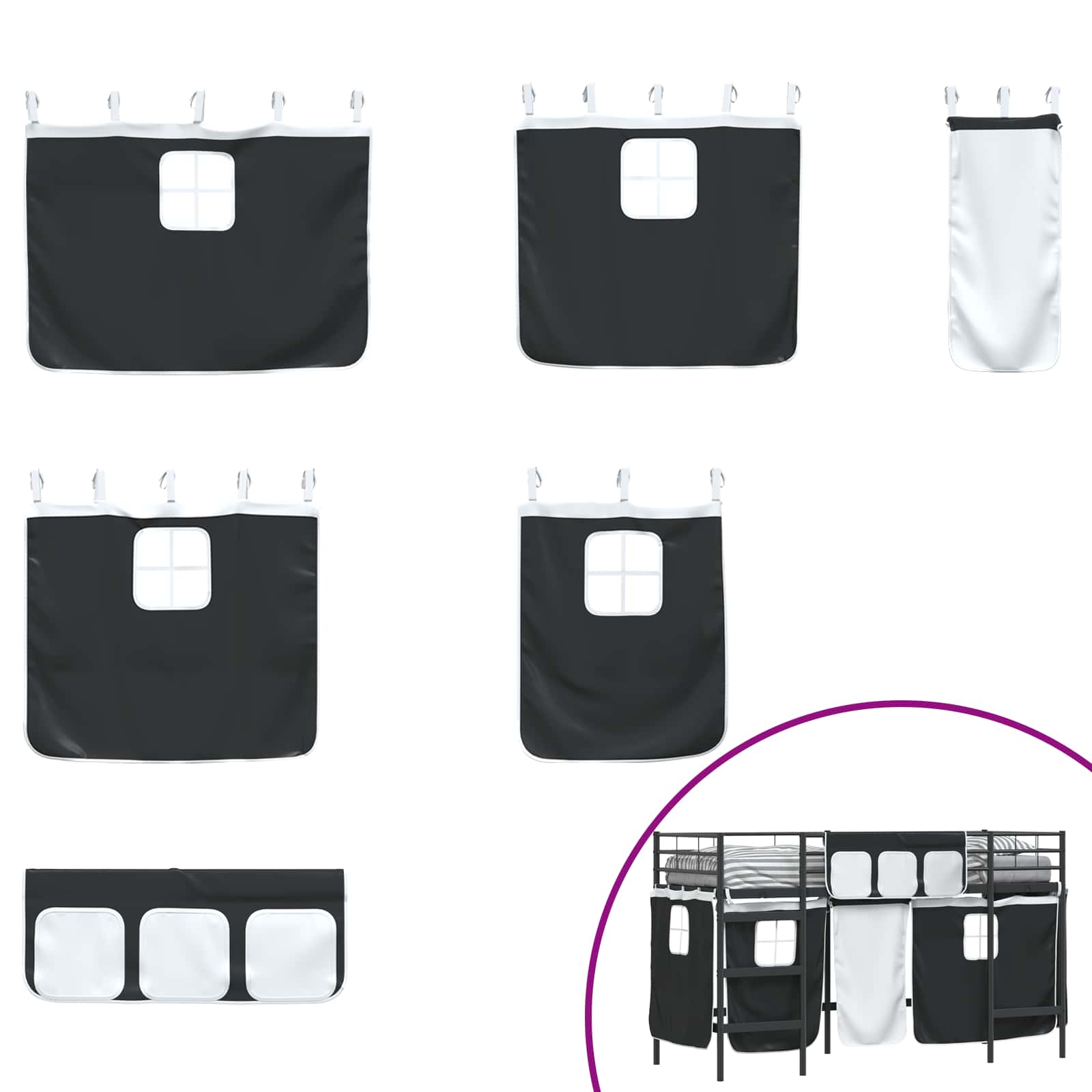 Struttura del Letto Loft per Bambini con Tendine Nero 42020791