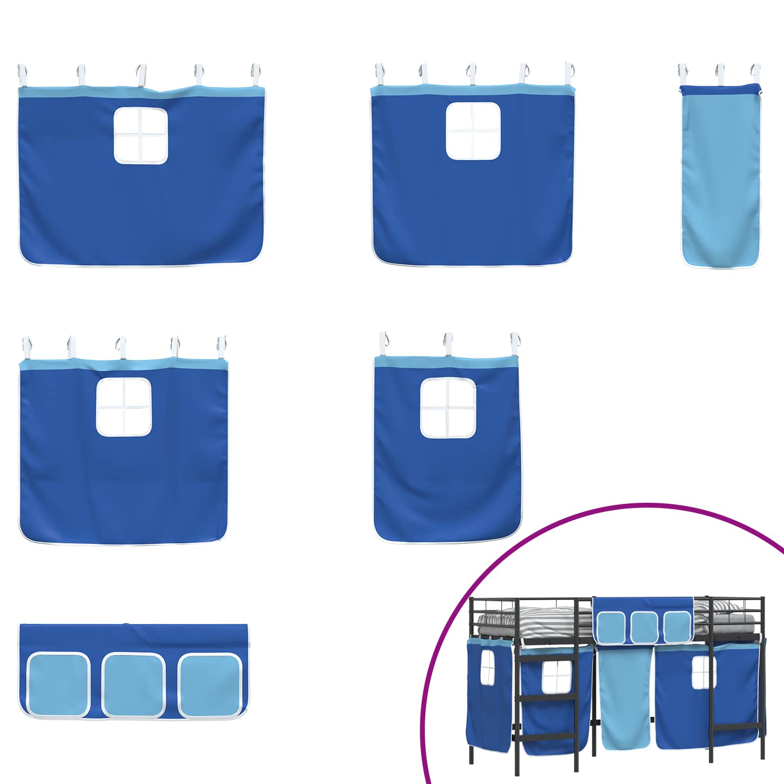 Struttura del Letto Loft per Bambini con Tendine Nero e Blu 42020794