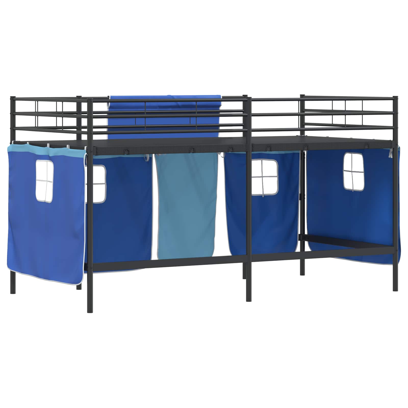 Struttura del Letto Loft per Bambini con Tendine Nero e Blu 42020797