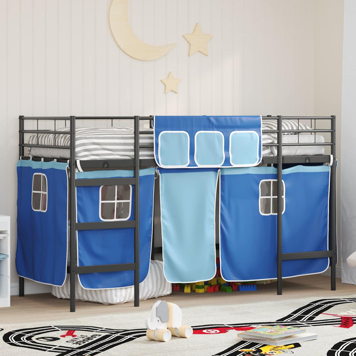 Struttura del Letto Loft per Bambini con Tendine Nero e Blu 42020798