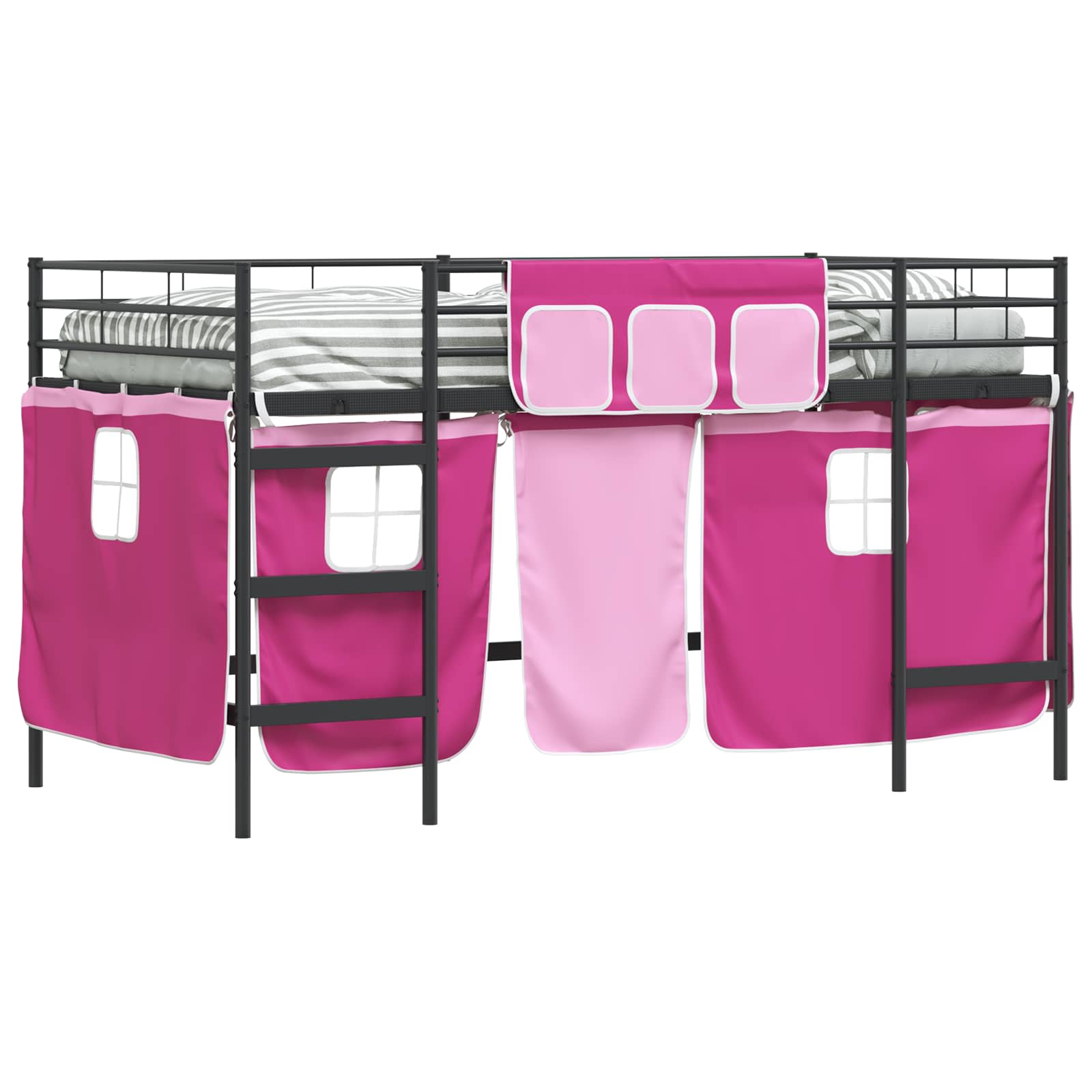 Struttura del Letto Loft per Bambini con Tendine Nero e rosa 42020802