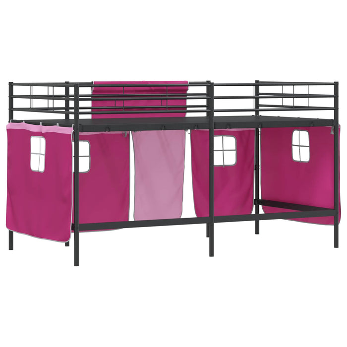 Struttura del Letto Loft per Bambini con Tendine Nero e rosa 42020802