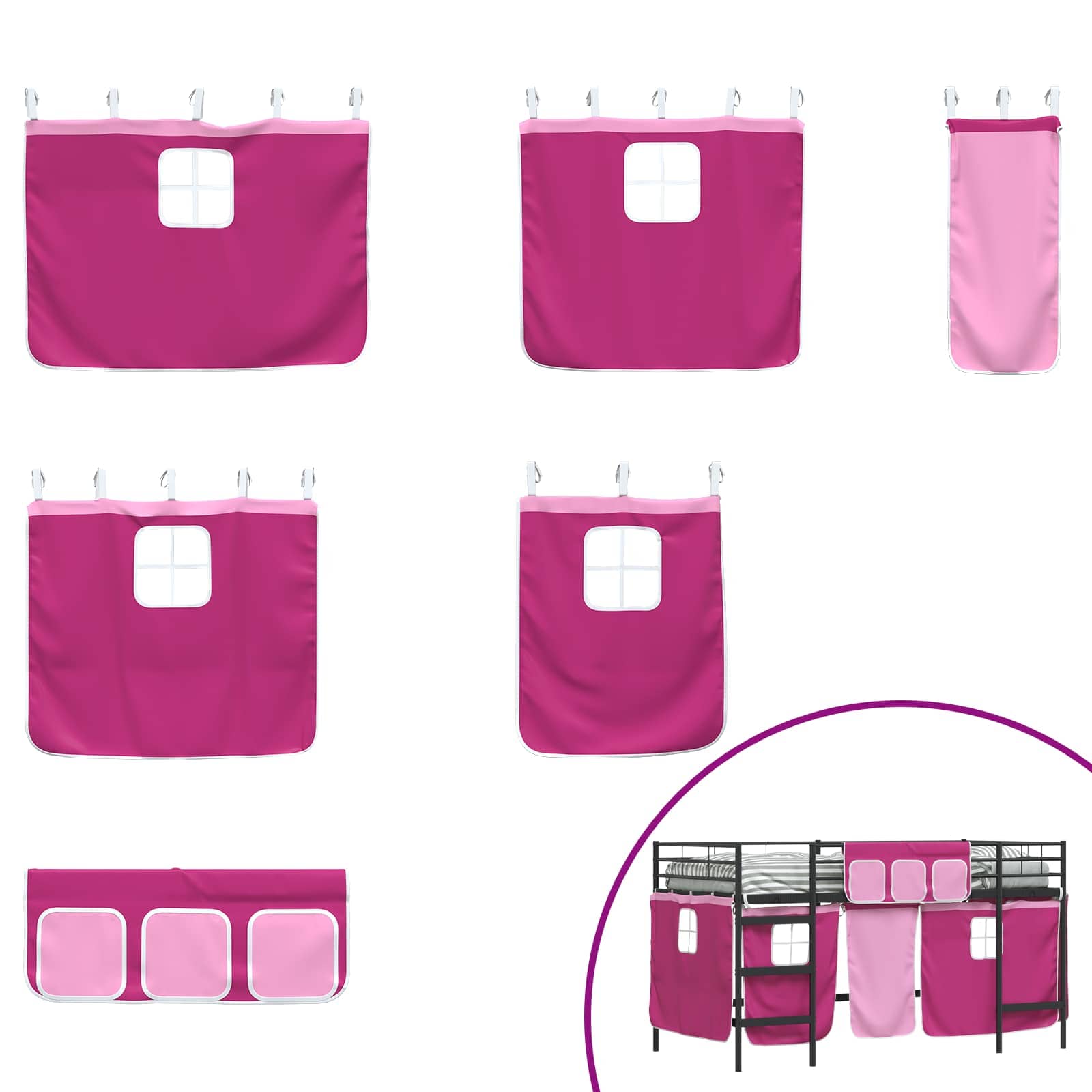 Struttura del Letto Loft per Bambini con Tendine Nero e rosa 42020802