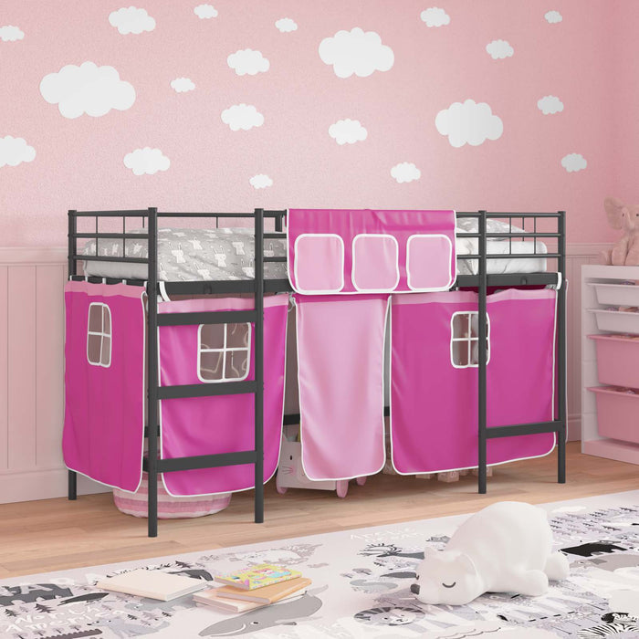 Struttura del Letto Loft per Bambini con Tendine Nero e rosa 42020803