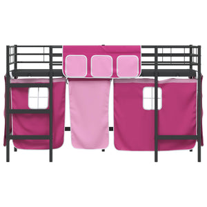 Struttura del Letto Loft per Bambini con Tendine Nero e rosa 42020803