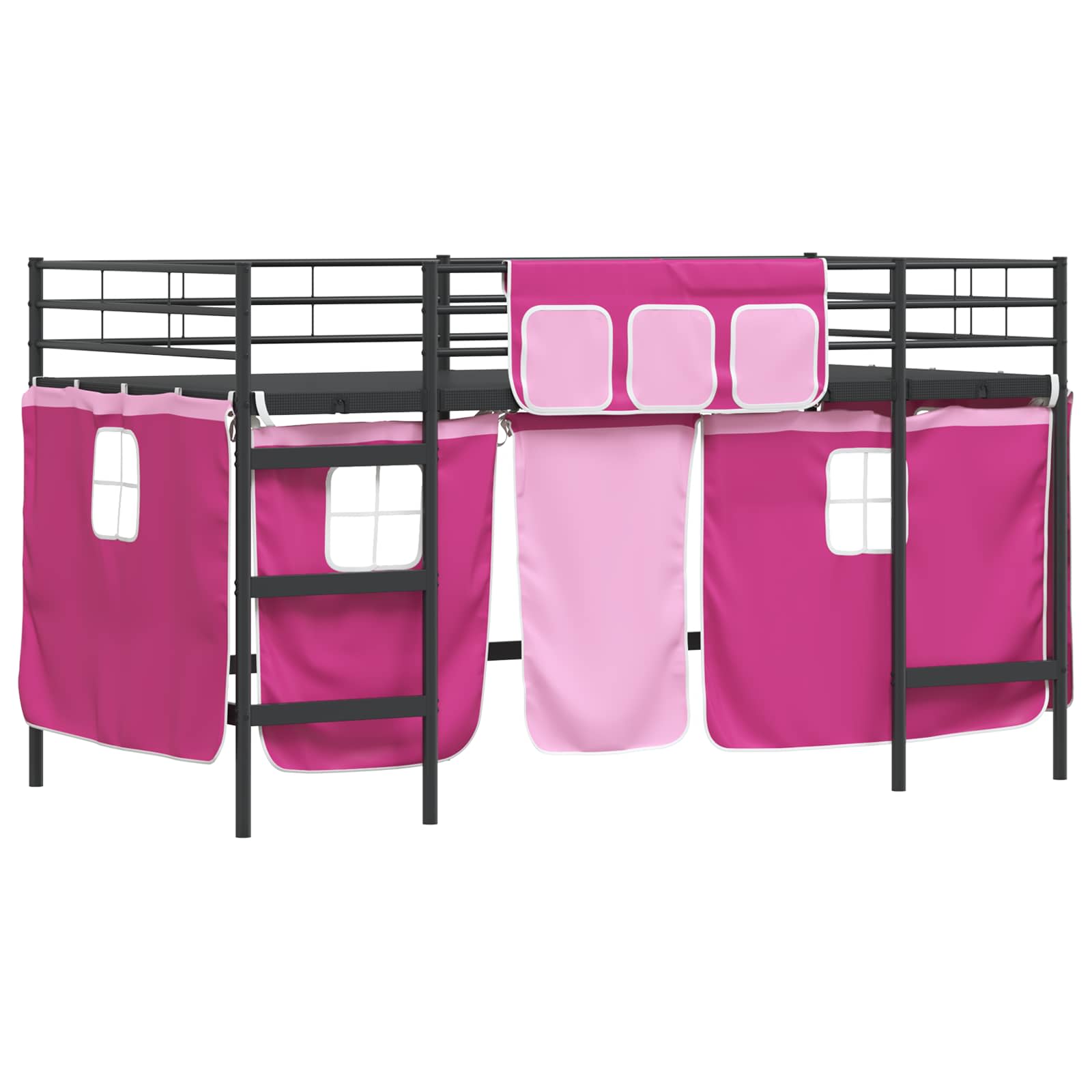 Struttura del Letto Loft per Bambini con Tendine Nero e rosa 42020807