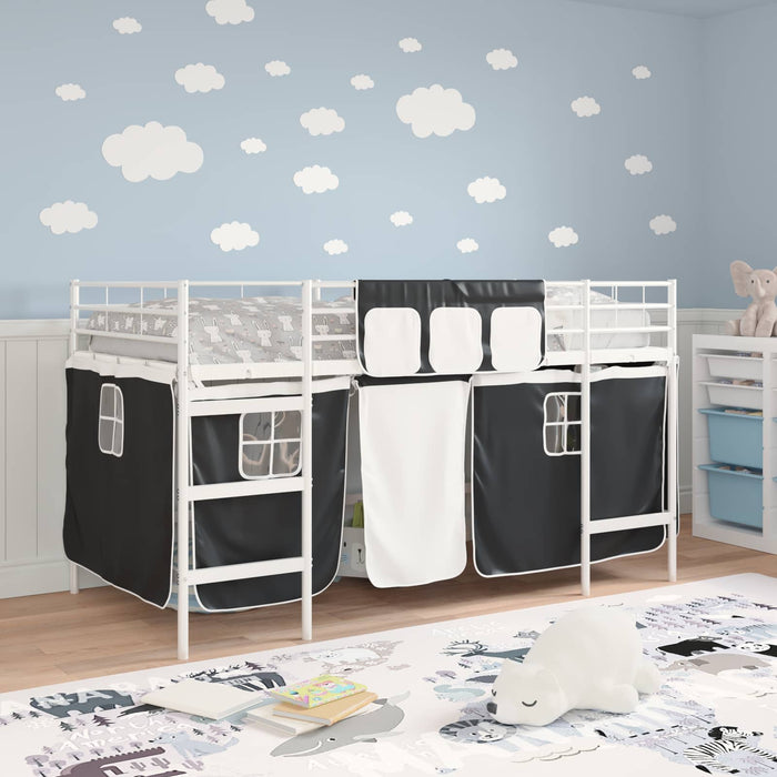 Struttura del Letto Loft per Bambini con Tendine Bianco e Nero 42020809