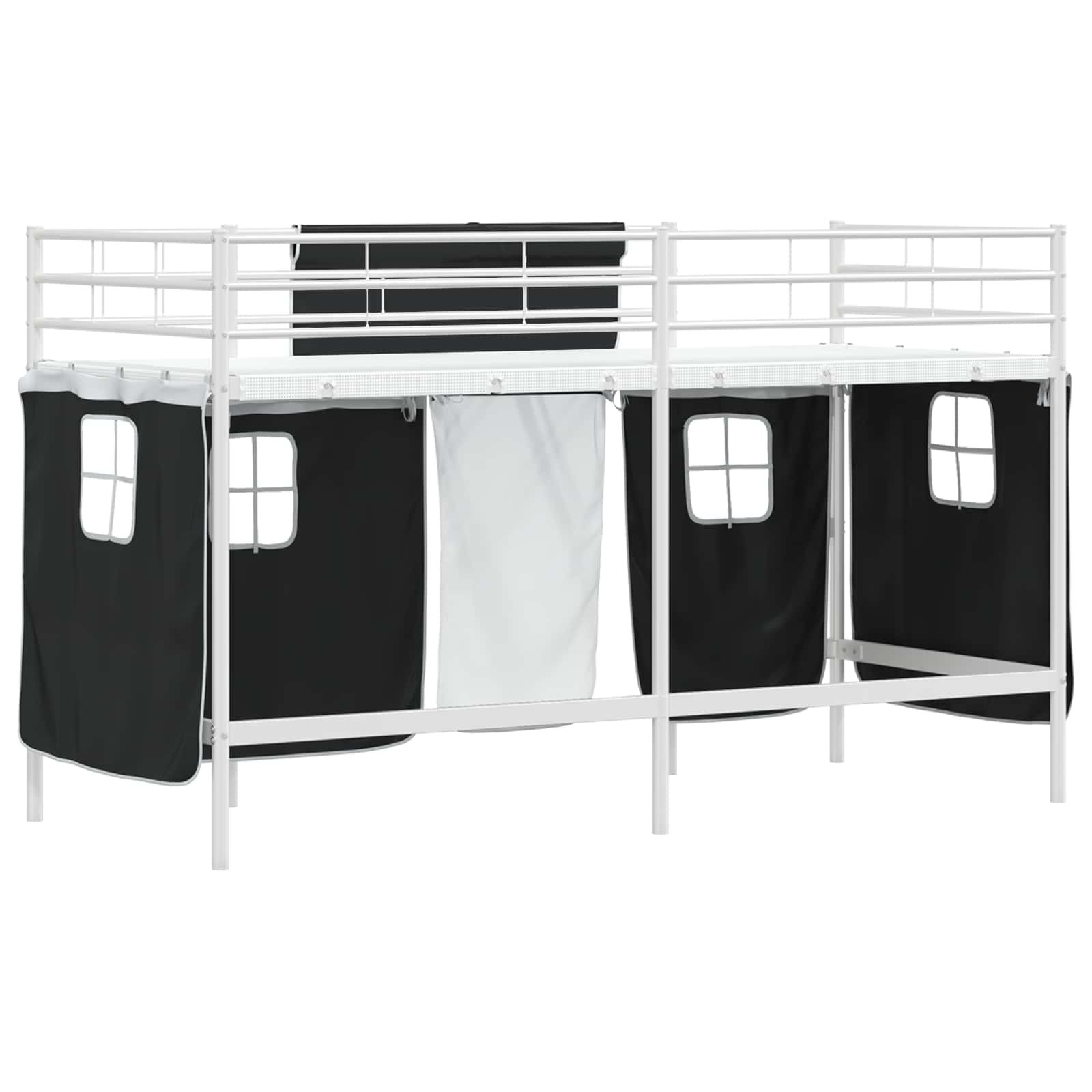 Struttura del Letto Loft per Bambini con Tendine Bianco e Nero 42020810