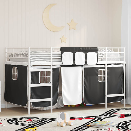 Struttura del Letto Loft per Bambini con Tendine Bianco e Nero 42020813